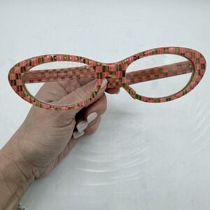NEW MACKENZIE CHILDS PINK & GREEN TULIP CHECK READING GLASSES READERS  +3.00